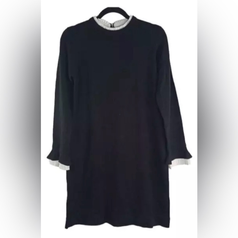 Vince Camuto Womens Sweater Dress Size M Black Long Sleeve Ruffles